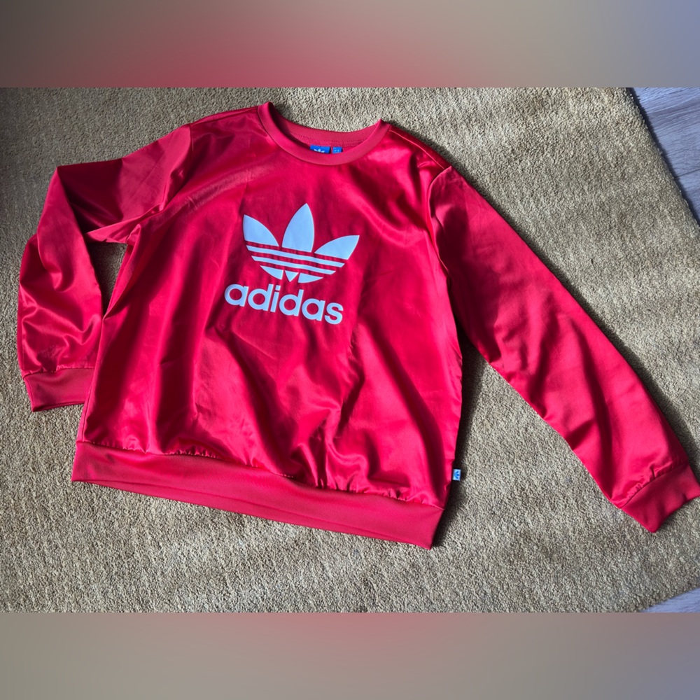Adidas red satin crewneck sweatshirt
